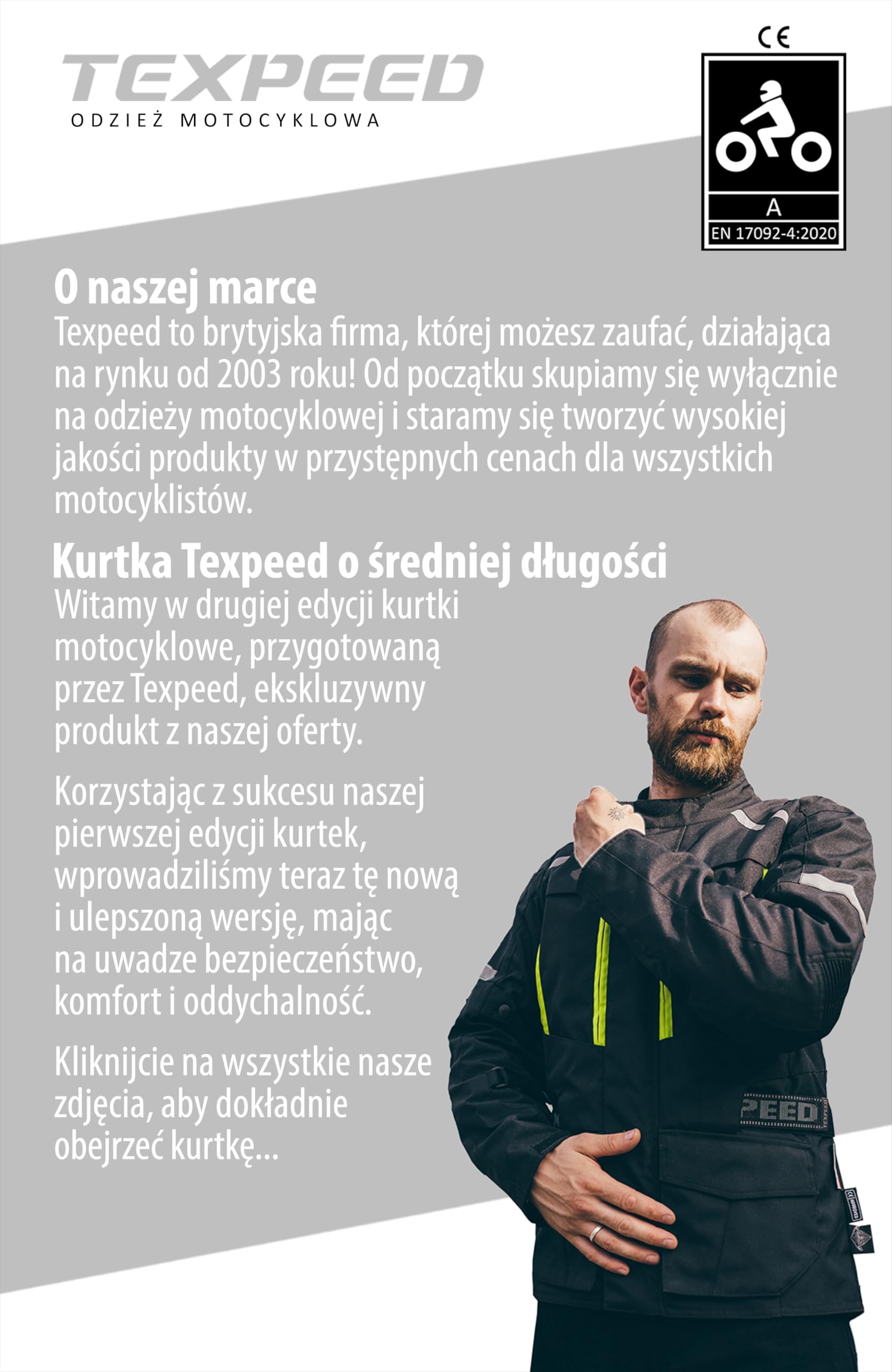 Texpeed Męska kurtka motocyklowa wodoodporna z tkaniny Cordura z ochraniaczami motocyklowymi (EN 1621-1) – Czarna (M)