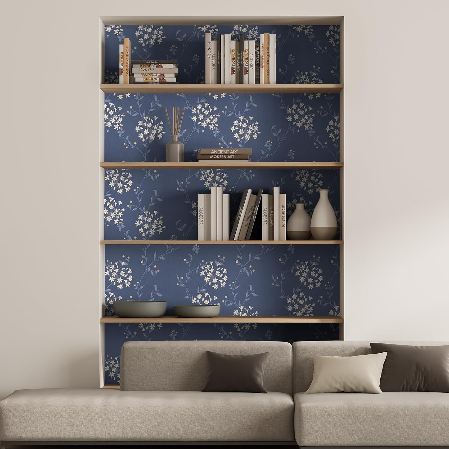 Dark Blue Floral Wallpaper Vintage Hydrangea Flower Contact Paper for Cabinets Shelf Waterproof Removable Self Adhesive Wall Paper Decorative Wall Mural for Bedroom Living Room 12"x118"