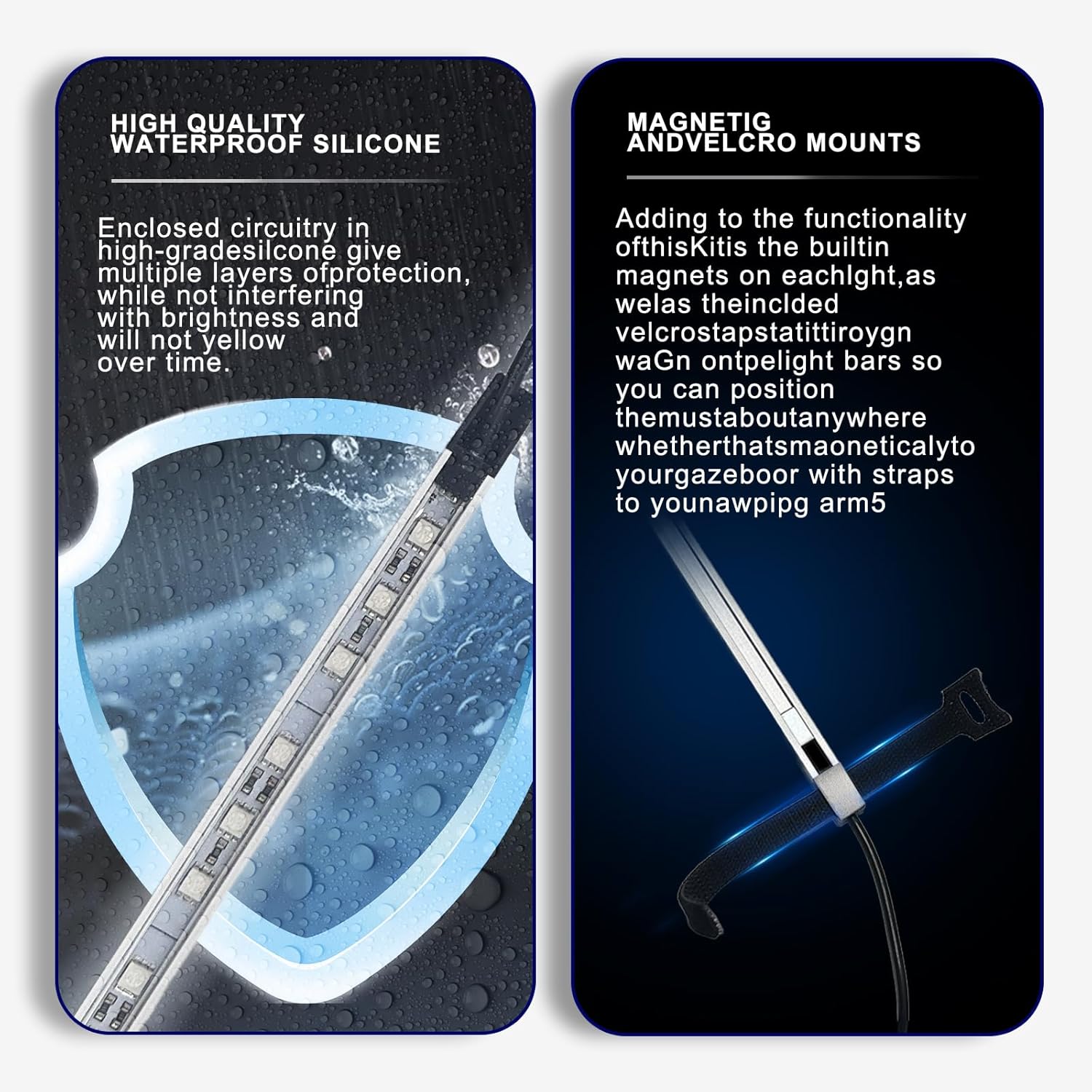 12V LED Interior Light Aluminum Rigid String Lights with Dimmer Switch Waterproof Light Strip (4pcs-Amber+White)