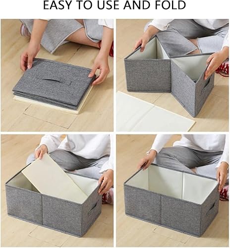 Miniatura 4 de Paquete de 2 contenedores de almacenamiento de tela con tapas, contenedores plegables de almacenamiento de ropa con tapa, cajas de almacenamiento de