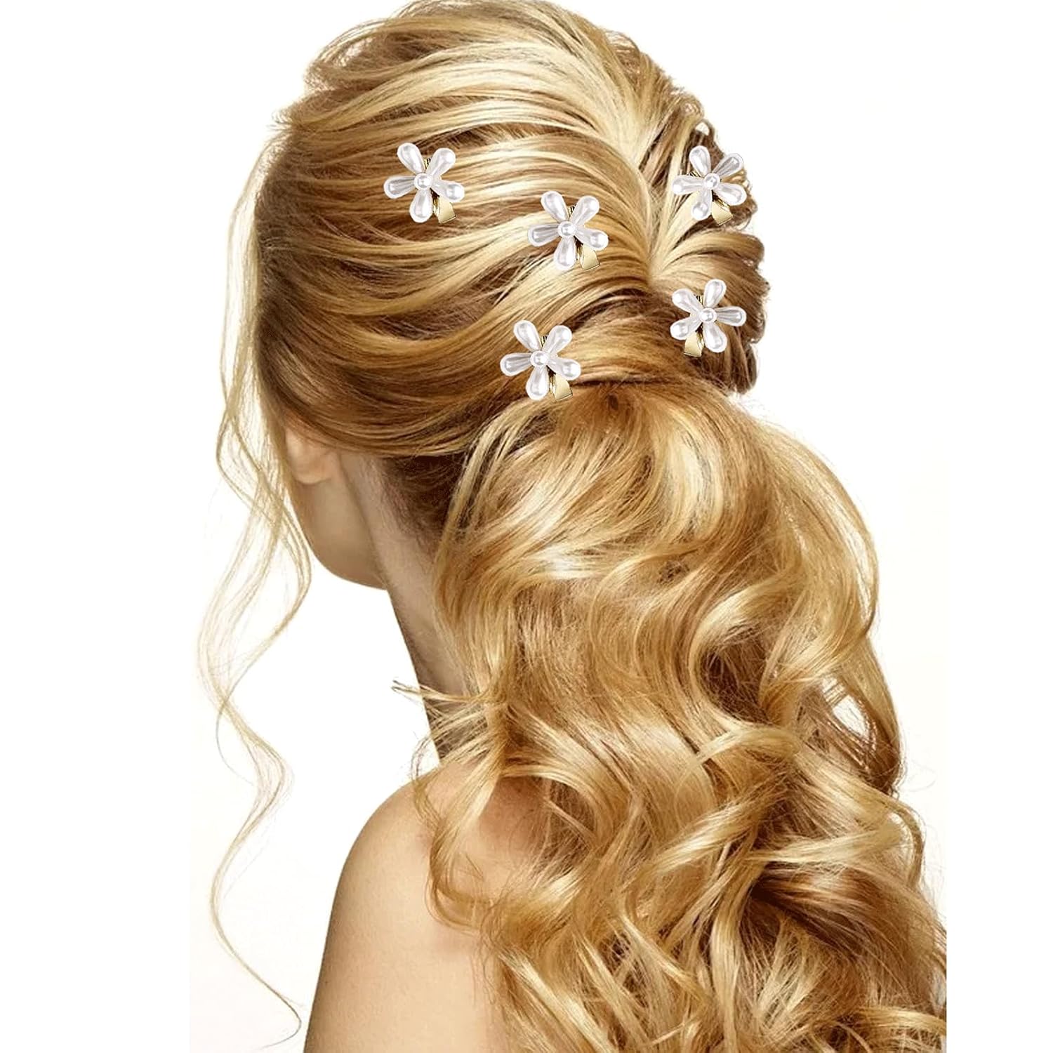 20PCS Pearl Flower Hair Claw Clips, Mini Pearl Floral Hair Clips, Gloden Metal Hair Clips, Sweet Daisy Artificial Bangs Clips, French Decorative Hair Barrettes Accessories for Women Bride - Image 4