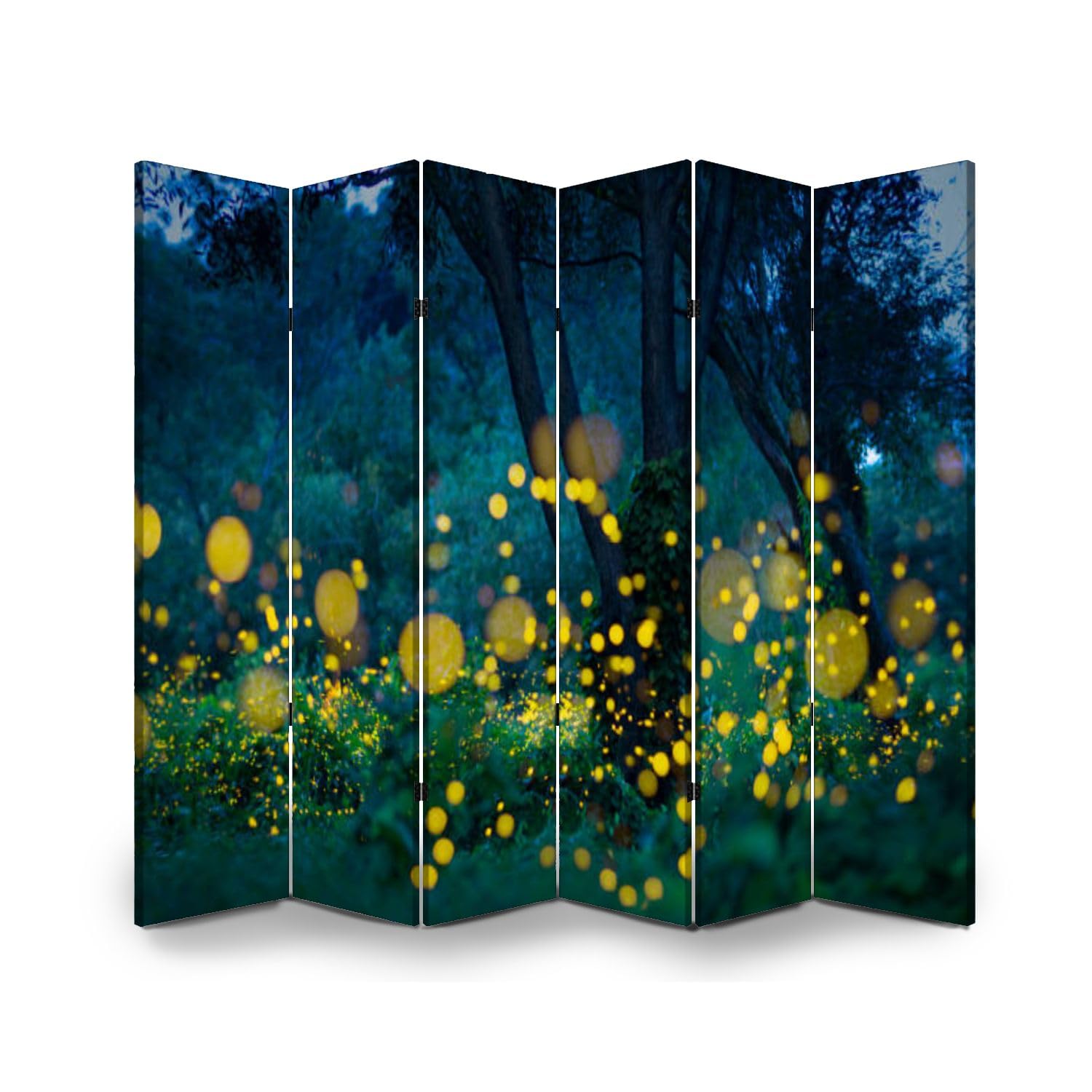 6 Panels Screen Room Divider Fireflies Canvas Screen Indoor Folding Separator Freestanding Protective Wall Divider Privacy Partition