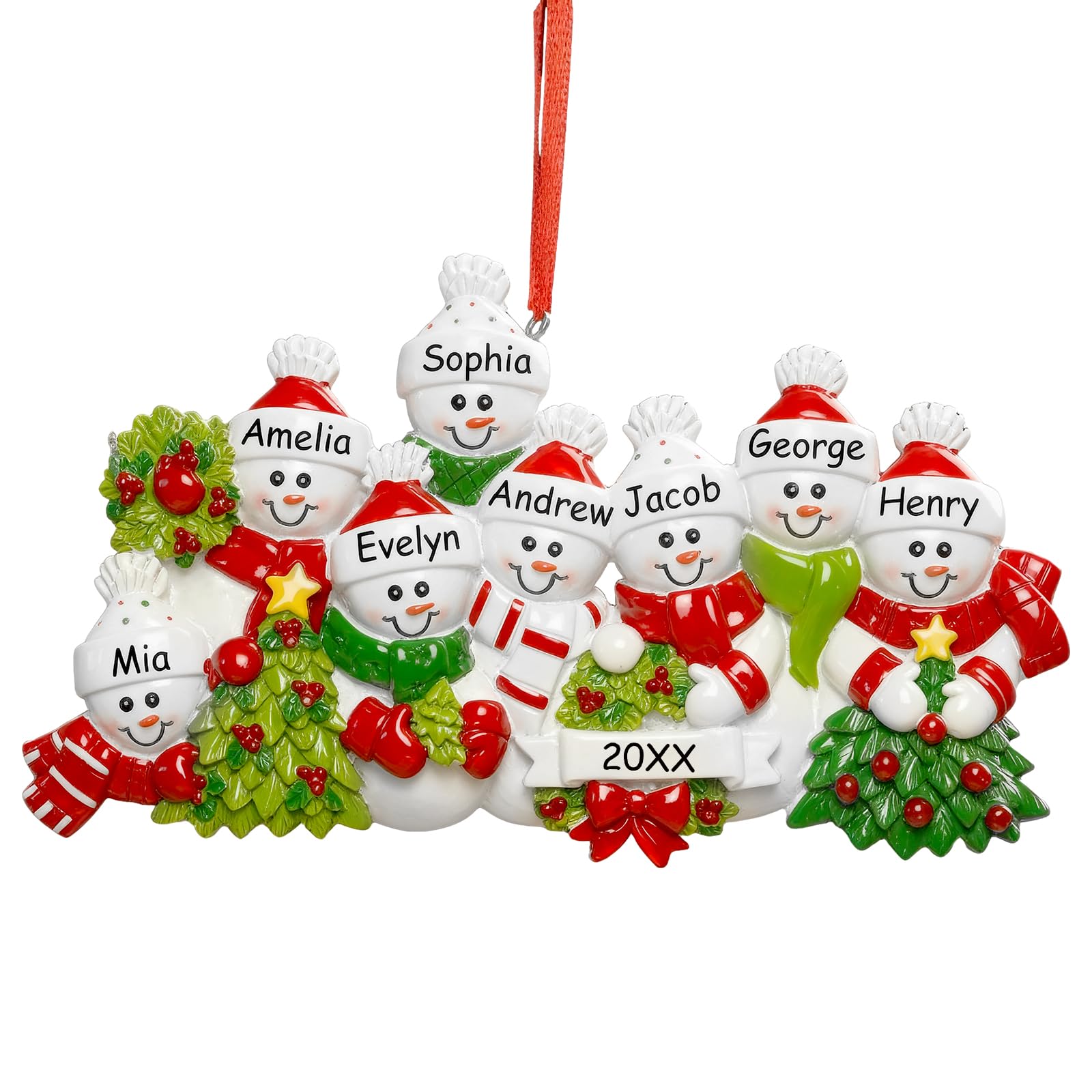 iDIY 2026 Personalized Christmas Ornaments Family of 8 - Custom Snowman Family Christmas Ornaments with Name, Customized Premium Resin Keepsake Gift for Christmas Tree Decorations