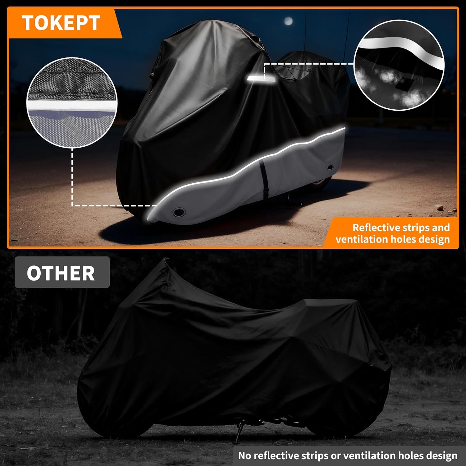 Motorcycle Cover, 110 Inch with Side+Top Box Touring Models Specific Vehicle Cover Storage Suitable for Harley-Davidson Ultra Limited, Road Glide Limited, Gold Wing, Road Master Grey