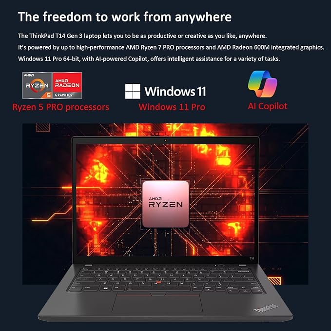 Lenovo ThinkPad T14 Pantalla Táctil 14" FHD+, Ryzen 5 PRO 6650U, 16GB RAM, 512GB SSD miniatura 9