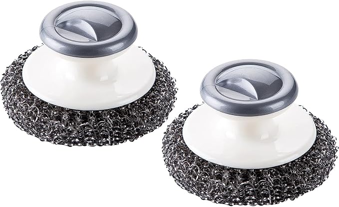 Stainless Steel Scrubber with Handle，Heavy Duty Cleaning Supplies for Pots, Pans, Grills, Ovens & Other Tough Jobs (2P)
