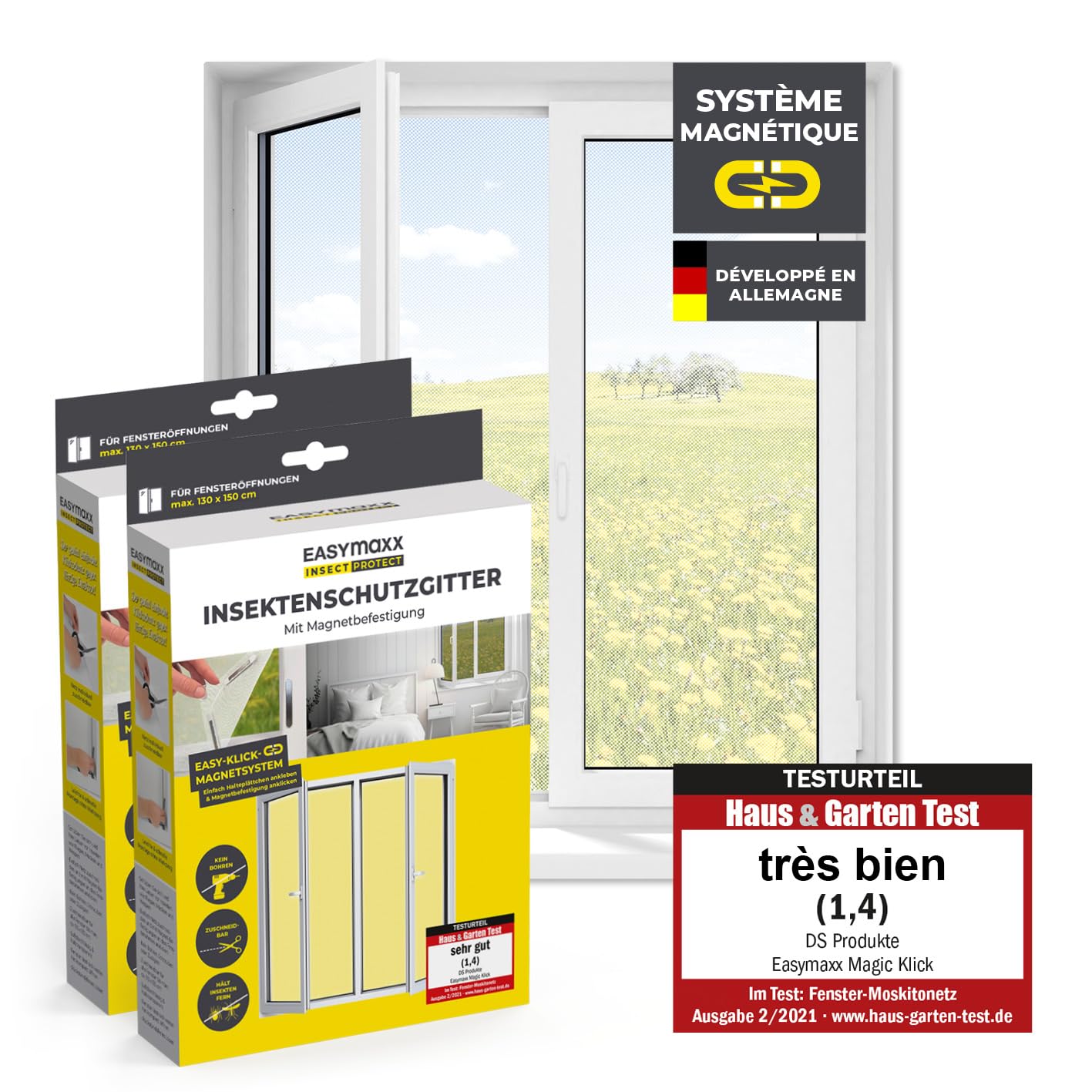 EASYmaxx Moustiquaire de fenêtre avec Fixation magnétique innovante | Moustiquaire jusqu'à 110x130 cm découpable Individuellement, Pas de perçage ni de vissage | Fixation avec 12 aimants [2 Pièces] — vue 10