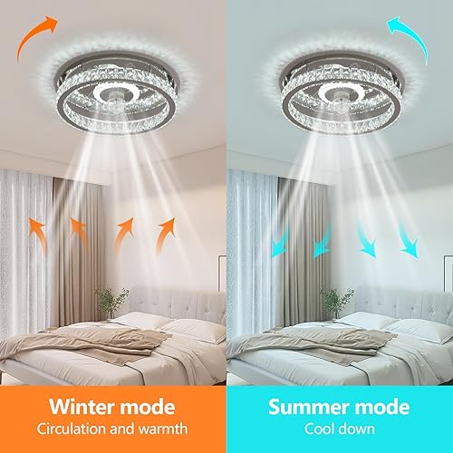 Miniatura 4 de KINDLOV Ventiladores de techo de cristal con luces, ventilador de techo moderno con control remoto, ventilador de techo de perfil bajo con luz LED