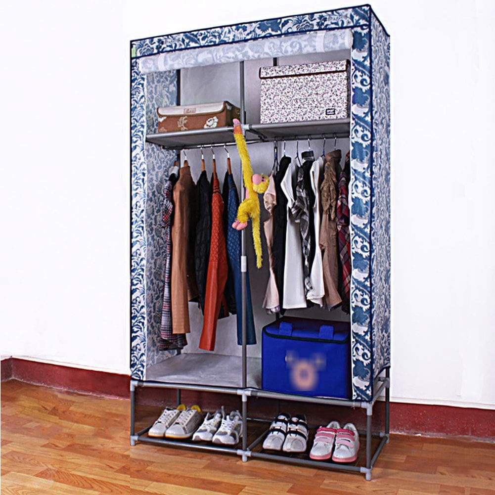 Wardrobe Closet Portable, Clothes Closet Steel Pipe Wardrobe Storage Waterproof Wardrobe Fabric Cabinet Extra Strong & Durable Storage Shelf,Blue_120x46x173cm