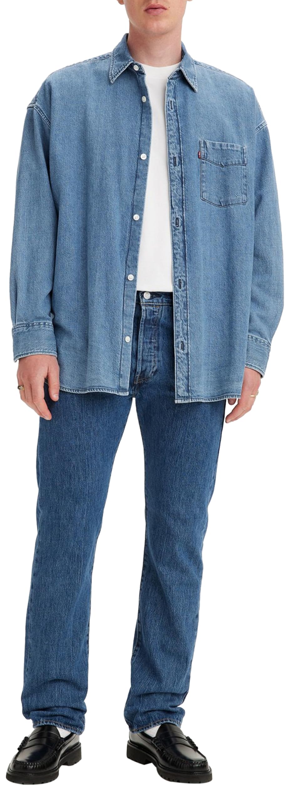 Levi's Men's Medium Indigo Worn 501 Original Fit Big & Tall Jeans, 48W / 34L