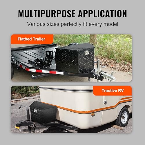 Miniatura 6 de VEVOR Caja de lengua de aleación de aluminio, almacenamiento de remolque resistente con cerradura, llaves, caja de utilidad para camioneta,