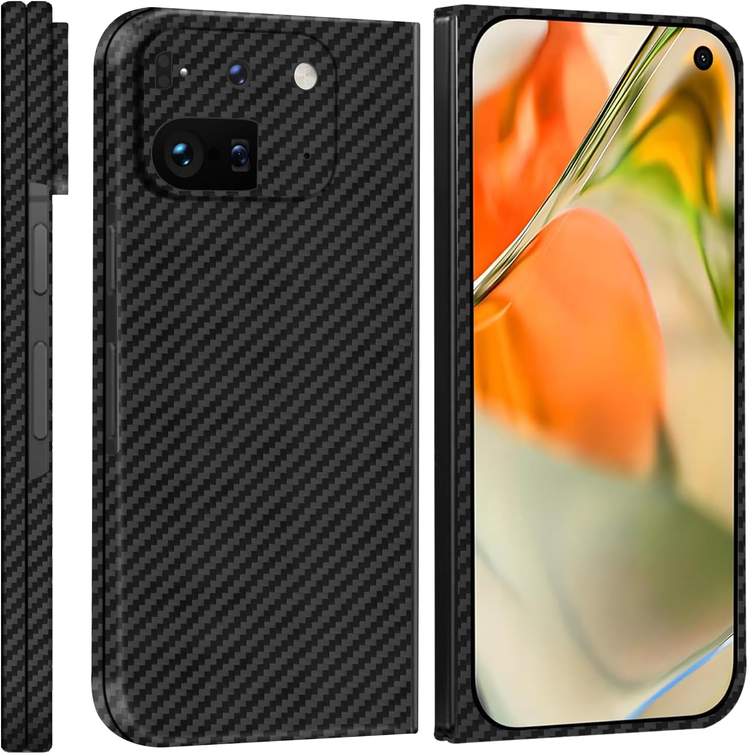 Slim and Thin Carbon Fiber Case Compatible with Google Pixel 9 Pro Fold, 1500D Aramid Fiber Cover for Google Pixel Fold 2 for Men and Women, Supports Wireless Charging, Matte Black