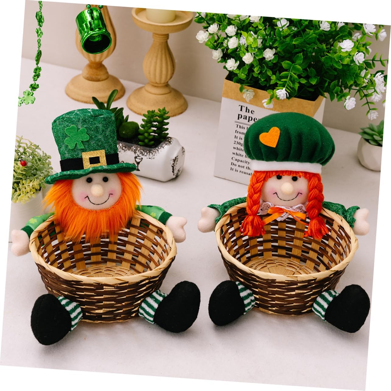 Cabilock Patrick's Day Candy Basket Adorable Leaf Design Versatile Storage Container for Treats for Home Office and Festive Decor for Celebrating Patrick's Day