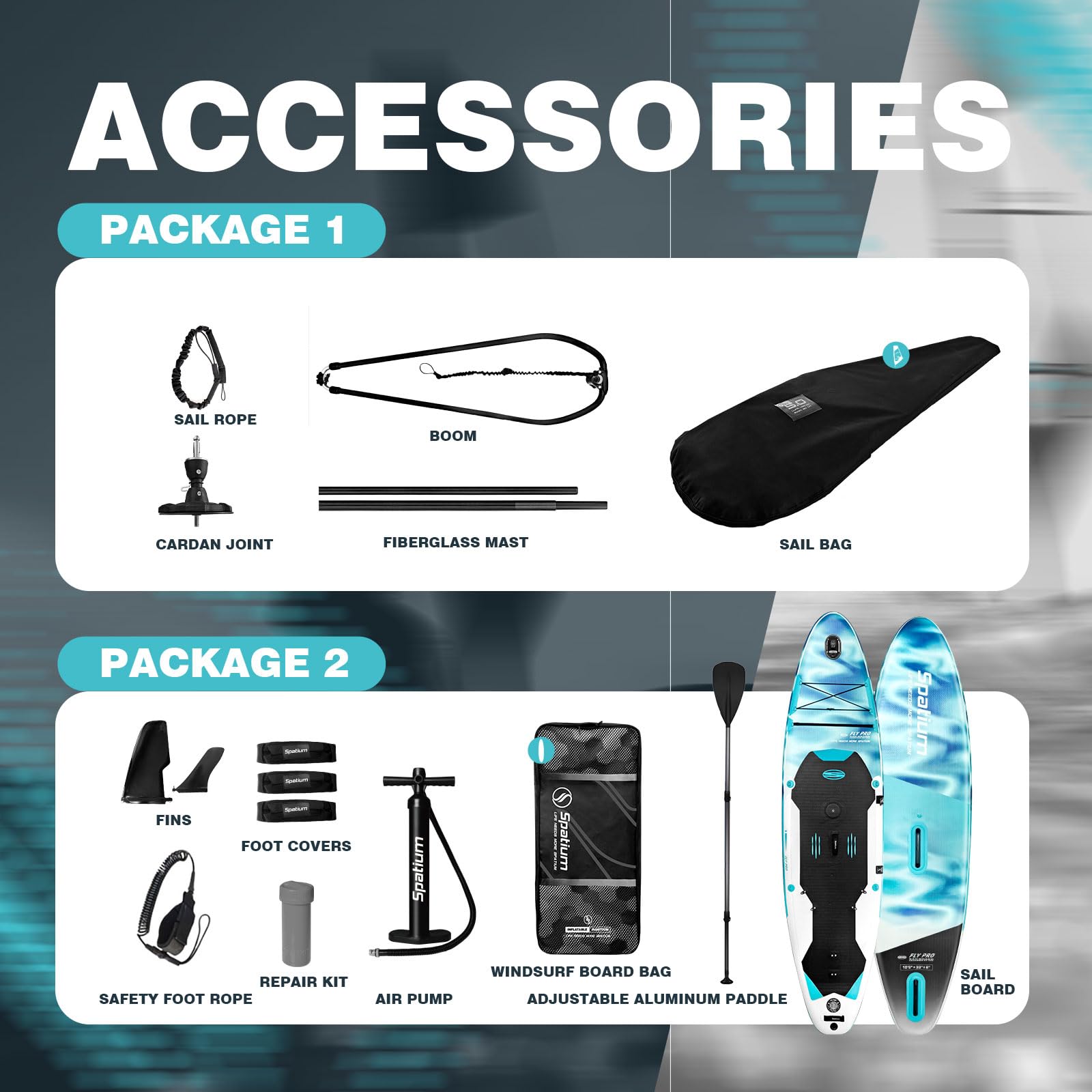 Spatium Windsurf Sail Professionelles aufblasbares Sup Paddle Board Windsurfbrett mit Segel Windsurfing Boards