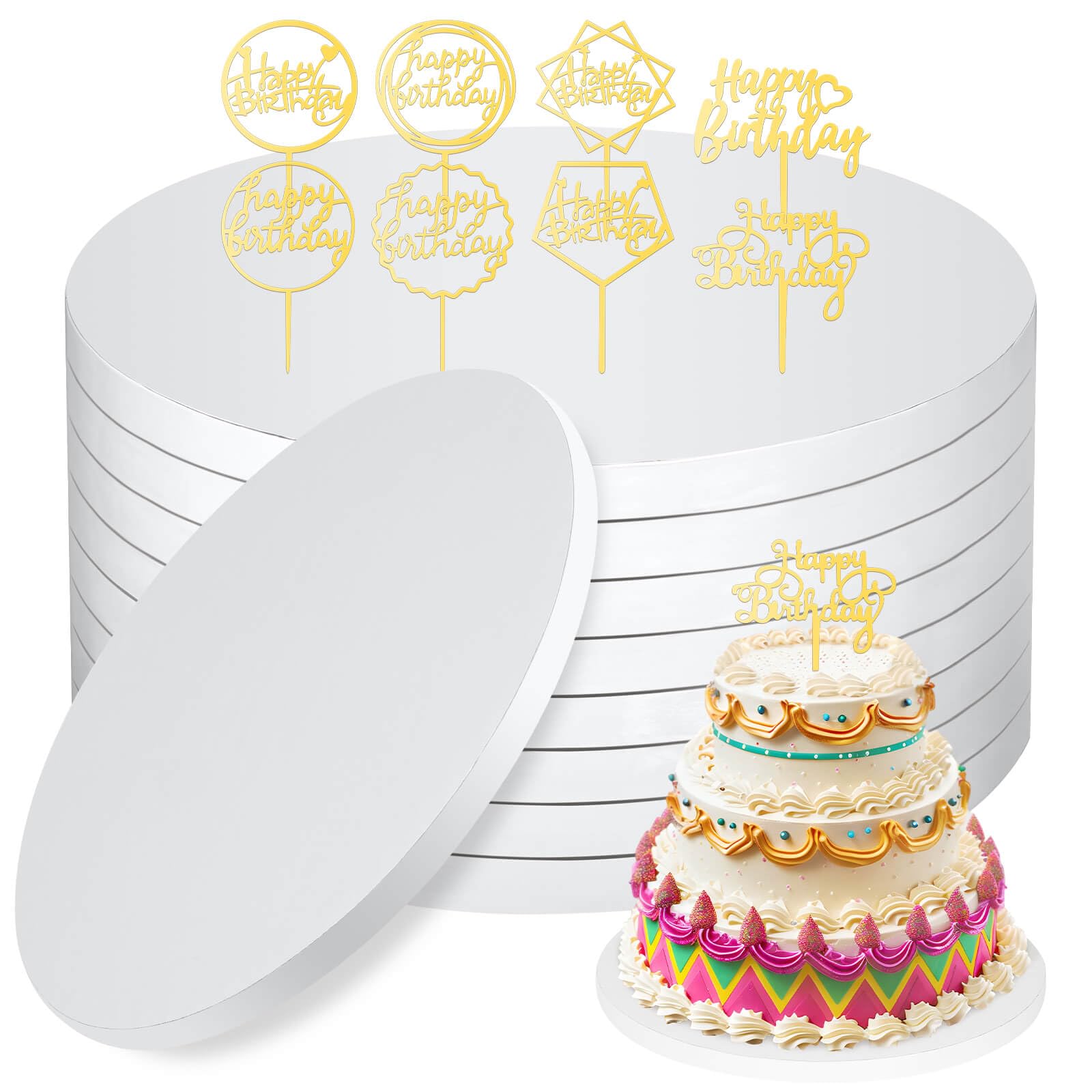Tetutor 12 inch Cake Drum, 8 PCS 1/2" Thick Cake Boards 12 inch Round, White Cake Drums, Sturdy 12 inch Cake Boards, Cake Decorating Supplies for