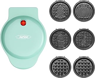 6 in 1 Mini Waffle Maker: 4” Waffle Iron with Removable Non-stick Plates, Perfect Mini Waffle Maker for Kids and Families, Light Blue