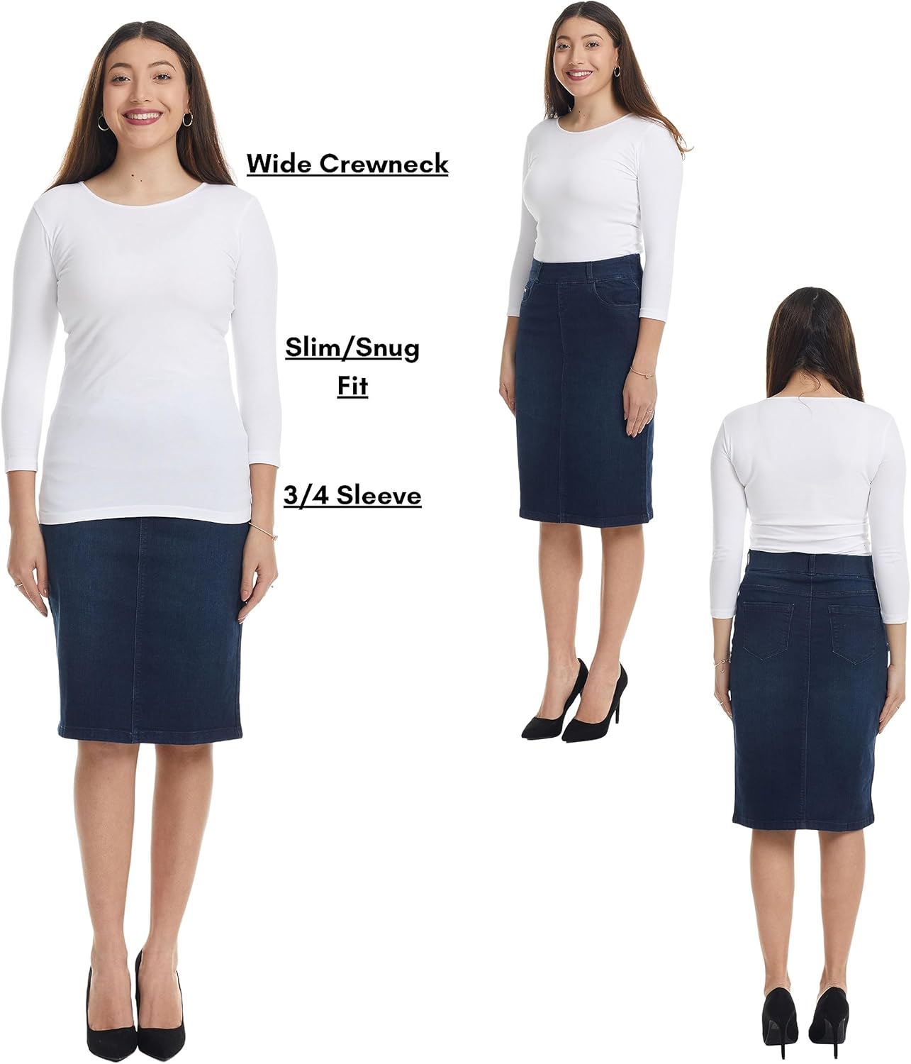 ESTEEZ Women’s 3/4 Sleeve Wide Neck Layering T-Shirt – Modest Cotton Stretch Fitted Base Layer Top - Image 2