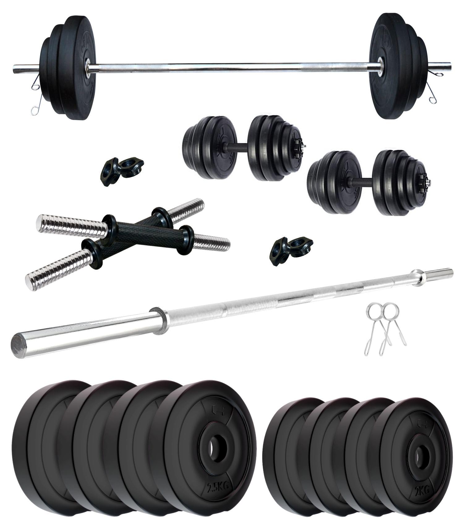 Kore PVC 18 Kg Home Gym Set with One 3 Ft Straight Rod and One Pair Dumbbell Rods, Multicolour