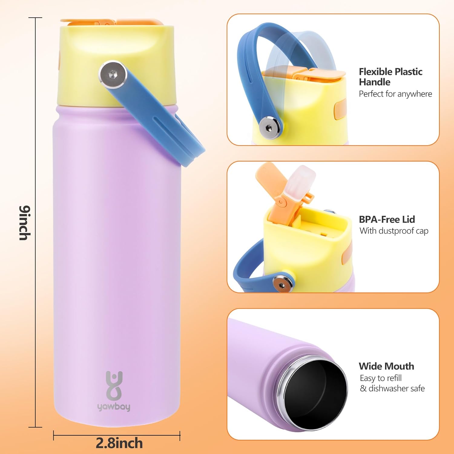 18 oz Insulated Water Bottle with Straw Lid, Stainless Steel Leakproof Water Bottles, One Press Quick Open & Easy Carry Handle, Double Wall Vacuum Cup for Sports, Travel, School, Pink - Image 6