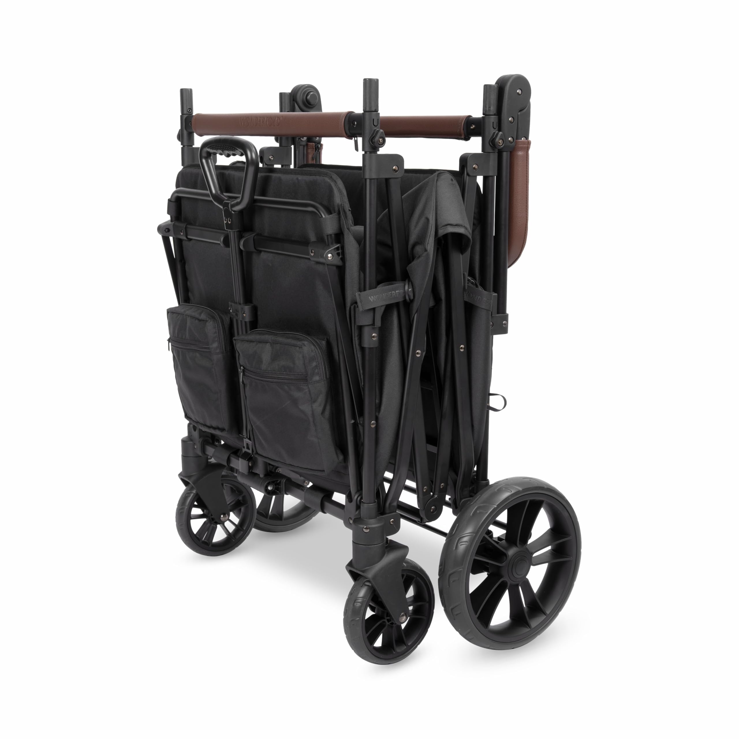 WONDERFOLD X4R Rev Passeggino Wagon (4 posti) – Passeggino pieghevole con cinture di sicurezza a 5 punti, sedili reclinabili e vano piedi, nero