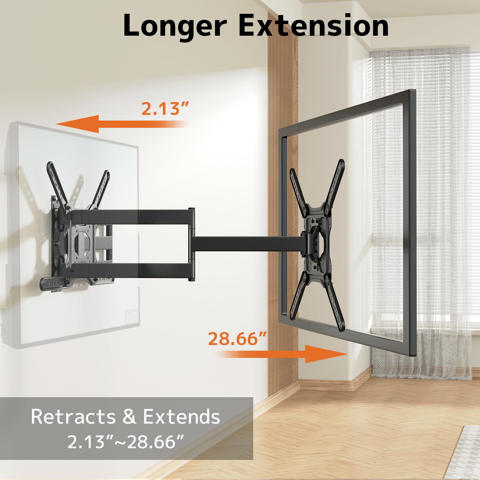 Soporte TV Pared con Brazo Articulado Extralargo para Planas de 23-65 Pulgadas, Soporte esquinero para TV con Soporte Giratorio e inclinable de 180°, MAX. VESA 400 x 400 mm, soporta hasta 35KG