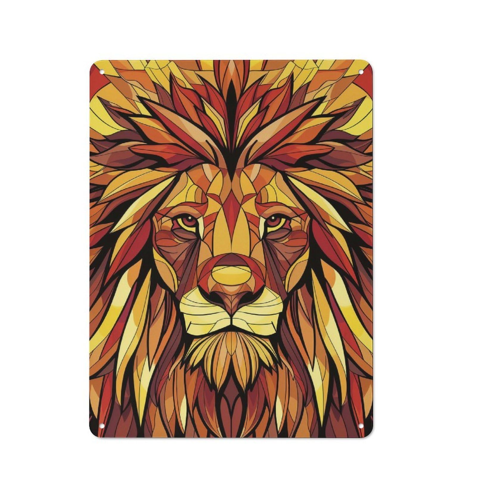 Junmoney Geometric Lion Vector Portrait In Vibrant Col Vintage Tin Sign 40X30cm With Ors For Living Room Or Hallway, For Living Room Decor Lovers