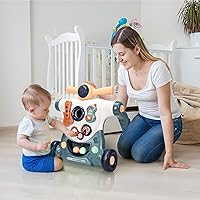 Vista 2 de Kirumie Andador de aprendizaje 6 en 1 para bebés, caminador de bebé sentado a pie, múltiples centros de actividades para bebés con música y luces