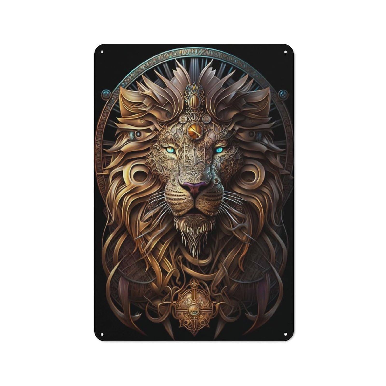 Junmoney Style-15 Vintage Tin Sign 30X20cm With Mystical Cosmic Lion For Bar Or Restaurant, Suited To Bar Decor Enthusiasts