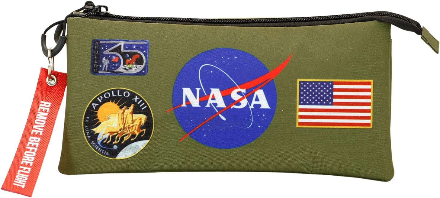 NASA Khaki-FAN Triple Pencil Case, Multicolour, 23 x 11 cm, Multicolour, One Size, FAN Triple Pencil Case Khaki