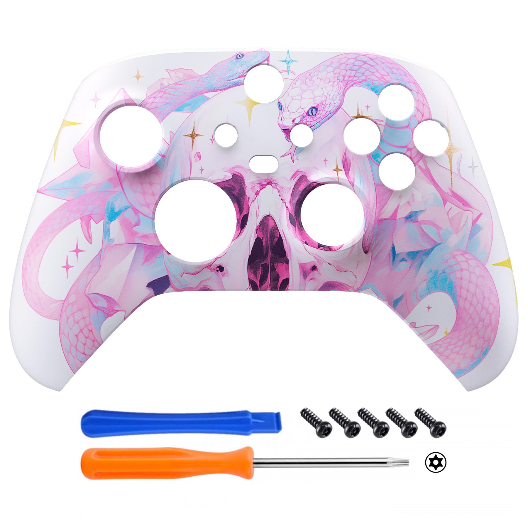 eXtremeRate Cover Custodia Frontale per Xbox Series X S Joystick Model 1914,Scocca Copertura Coperchio Ricambio per Xbox Series X S Controller-Abbraccio del Serpente Celeste
