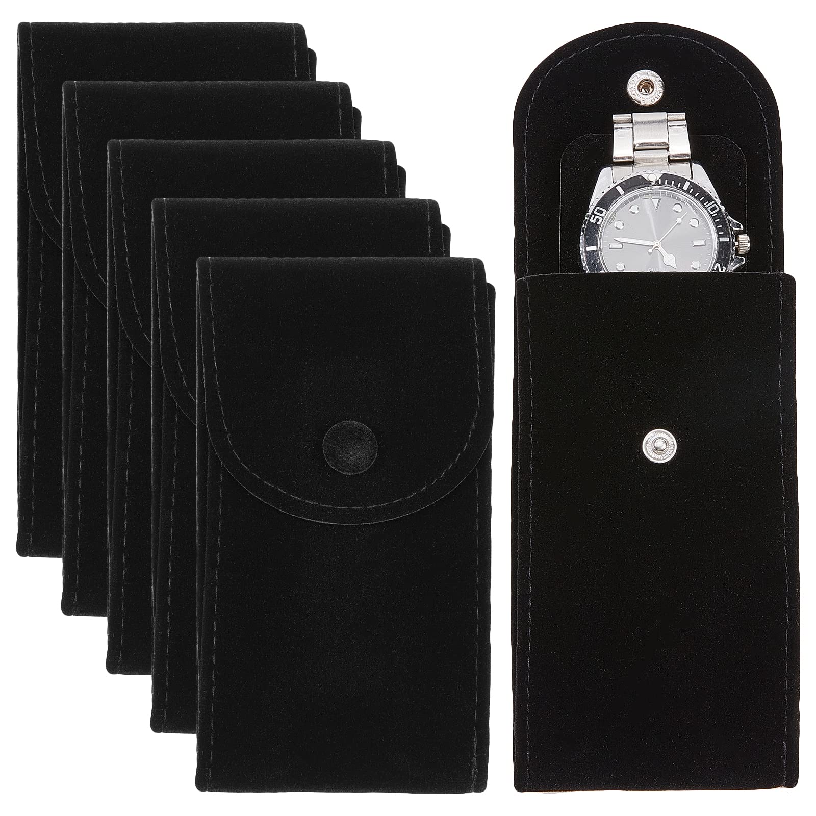 NBEADS 6pz Custodia per Orologio In Velluto, Custodia Da Viaggio Portatile per Orologio Singolo Custodia per Orologio Borsa Regalo di Lusso con Bottone A Pressione per Gioielli, Nero, 13x6.7cm