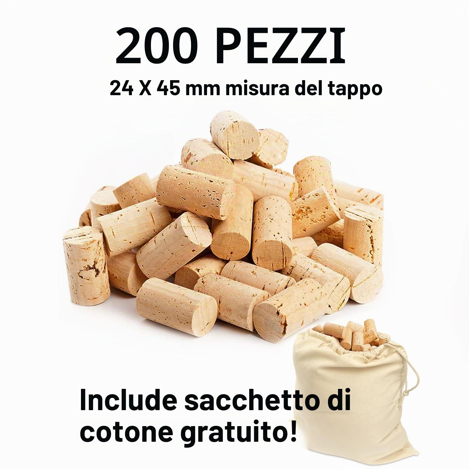 200 tappi di sughero NUOVI, FORMA, ESSERE CREATIVO, ARTISTA, Fai da te, BAMBINI - tappi per bottiglie naturali, accessori per la fabbricazione di bambini, DIY, hobby ho bisogno di luce 24 mm x 45 mm