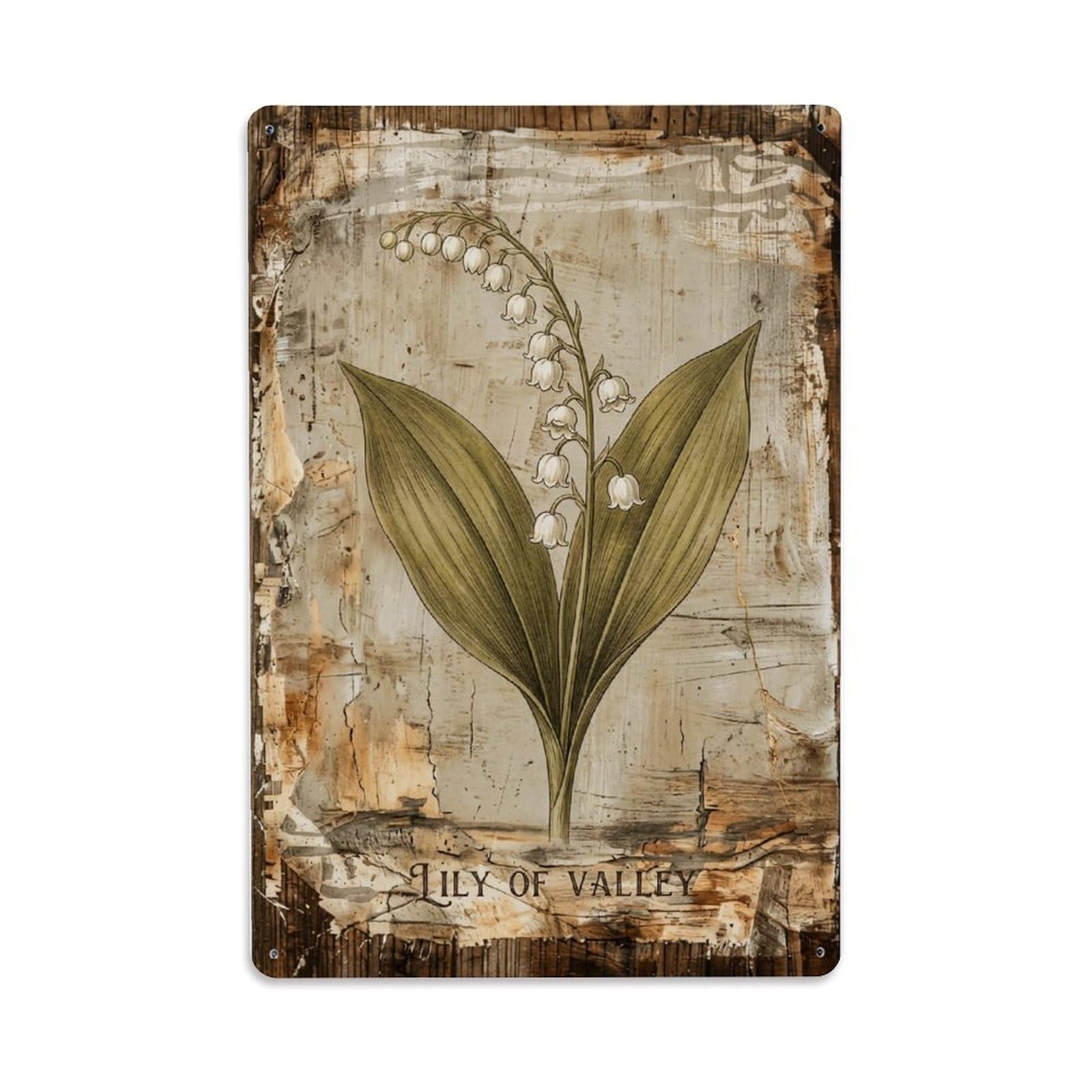 Fqnyr Style Lily Valley Botanical Vintage Metal Tin Sign Plaque Wall Decor For Cafe, Club Bar, Office, Home Garden Metal Poster 8X12inch
