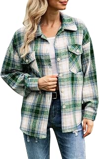 JINGAN Women Winter Jacket 2X Ladies Jacket Women Autumn and Winter Plaid Shirt Lapel Long Sleeve Wool Shirt Jacket Ski Jacket Womens