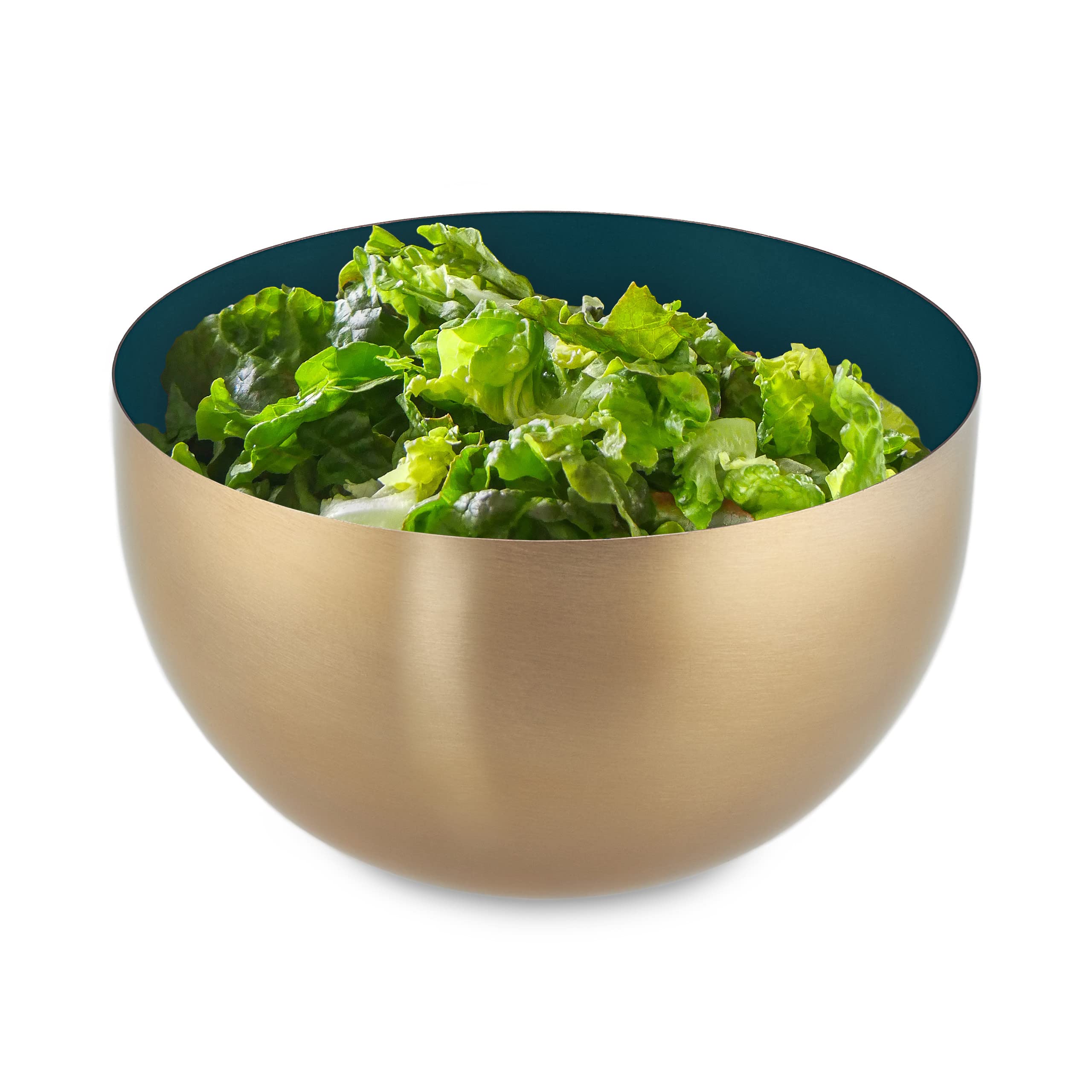Relaxdays Serving Bowl, Stainless Steel, 1 Litre, Round, Metal, for Salad & Snacks, Baking & Mixing, Ø 15 cm, Green/Gold