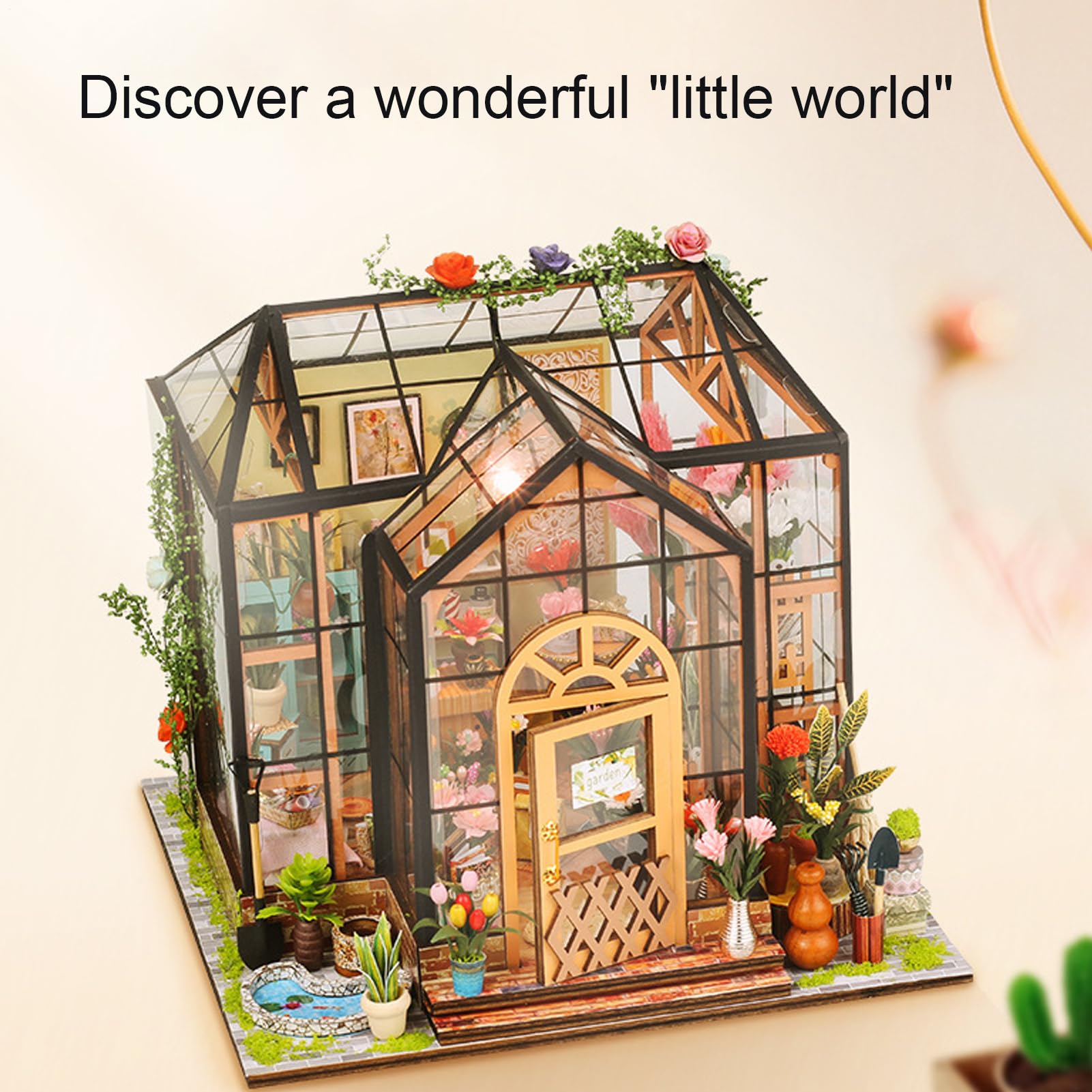 Kit Costruzione Mini Casa Progetti Mini Serra Legno Fatti a Mano | Kit Costruzione Serra con Mobili, Utensili e Colla Per Adulti Arredo Stanze Natale Compleanno Artigianato e Progetti