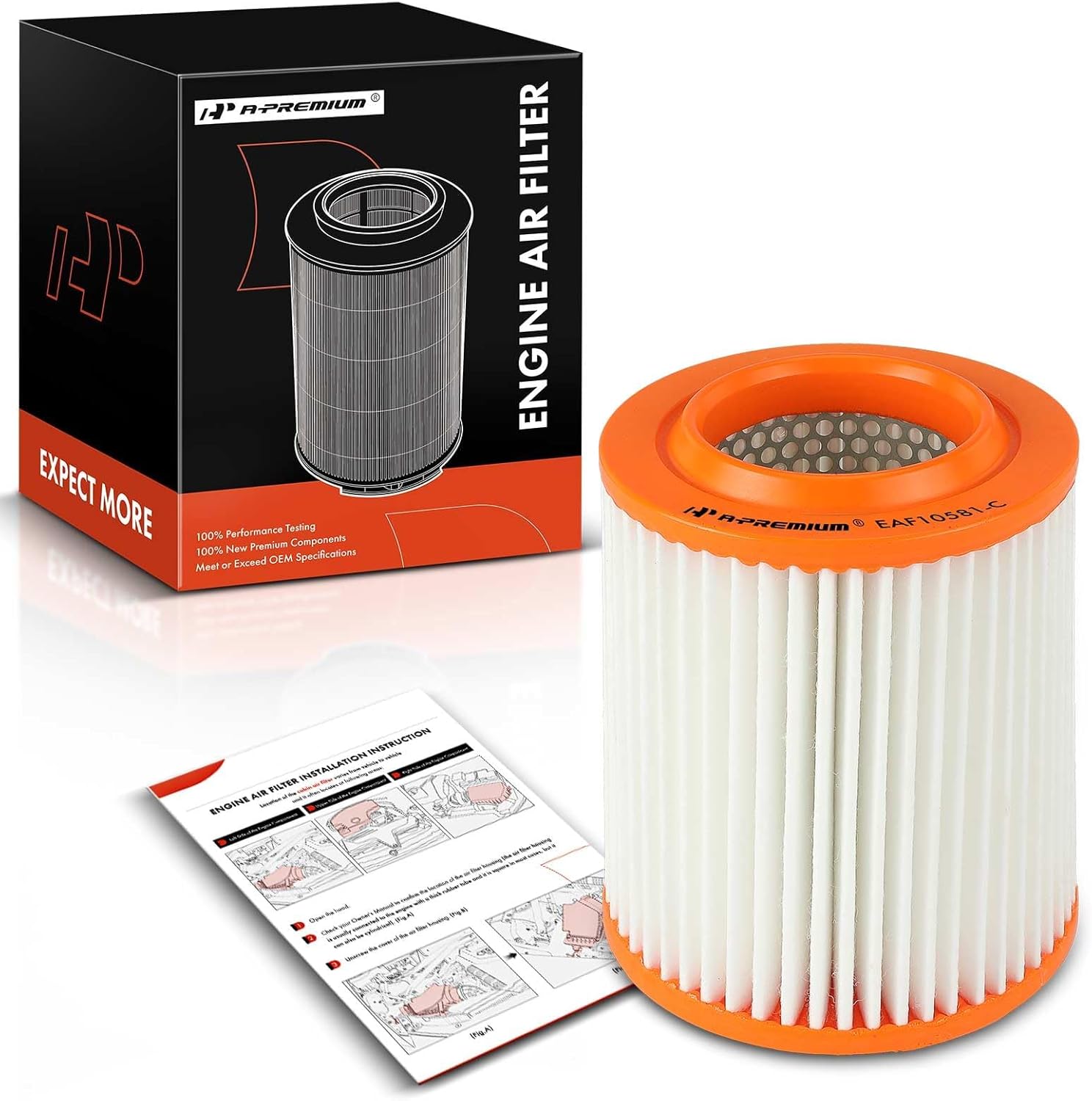 A-Premium Front Engine Air Filter Compatible with Audi A8 Quattro 2005-2010 4.2L, Replace# XA11130