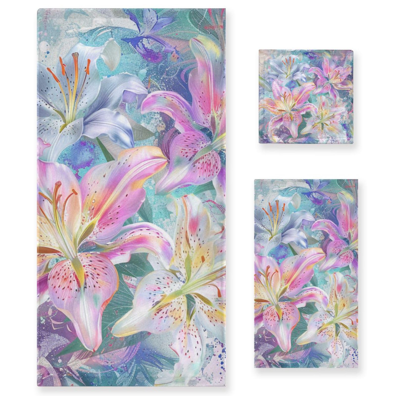 Boho kwiat kwiatowy retro jasne tajemnicze czyszczenie ręczniki do twarzy zestaw 3 sztuk, 1 ręcznik kąpielowy 1 ręcznik do rąk 1 ściereczka do jogi łazienki kuchni