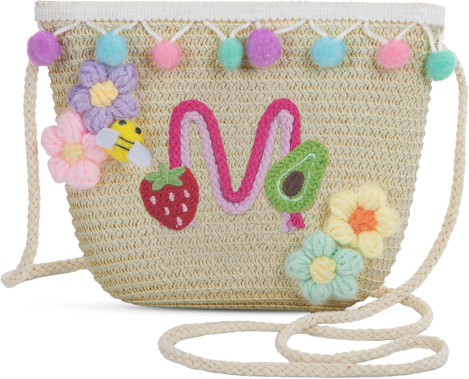 Letter Small Woven Straw Summer Beach Tote Bag for Women 2025,Woven Straw Beach Purse Shoulder Crossbody Bag for Women 2025