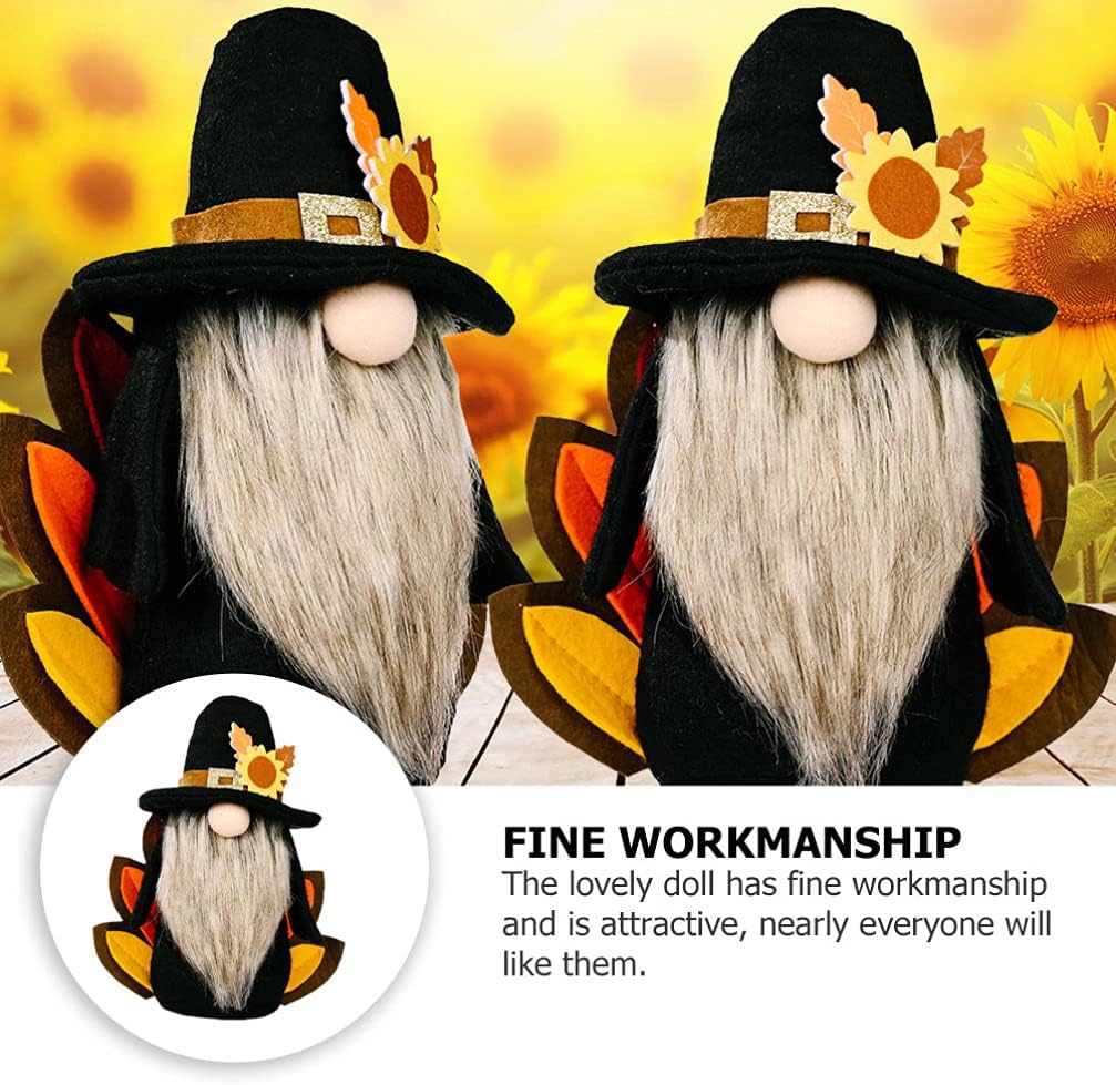 Amosfun Thanksgiving Gnome Decoration Cloth Plush Gnome Dwarf Doll Figurine Turkey for Thanksgiving Autumn Harvest Party Decoration Party Supplies Favor Black