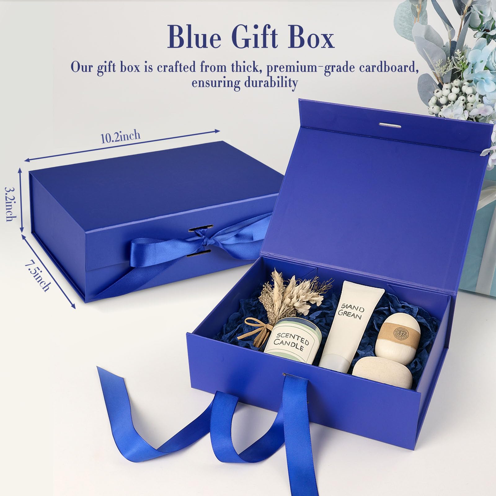VGOODALL Blue Gift Box with Magnetic Lids, 10.2 x 7.5 x 3.2 Inch Gift Boxes for Presents Anniversary Birthday Celebration