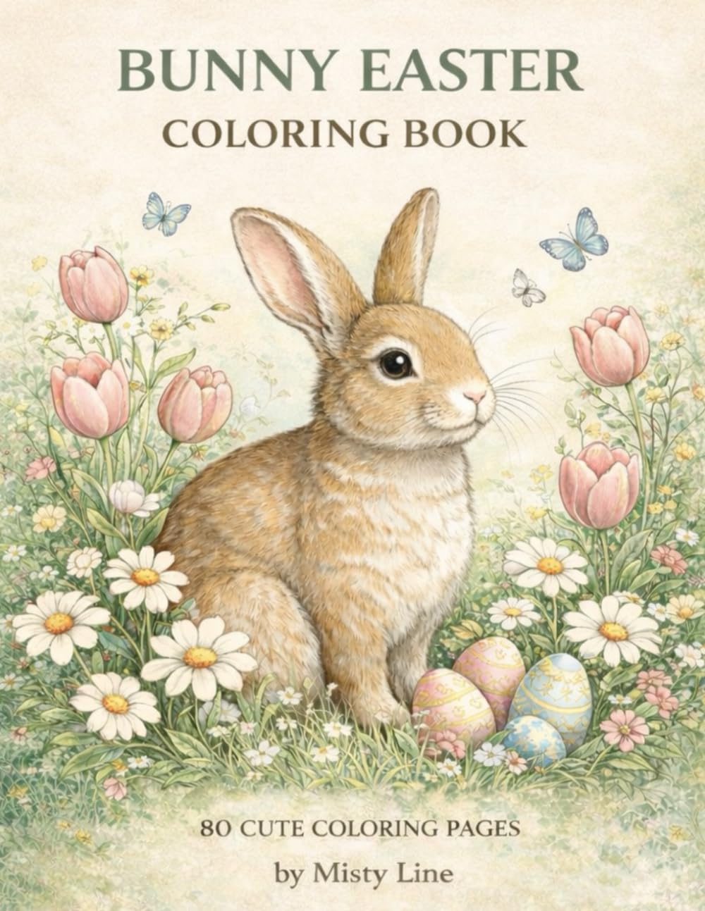Bunny Easter Coloring Book: 80 Cute Bunny Coloring Pages with Spring Flowers and Easter Eggs (Spring & Easter Coloring)