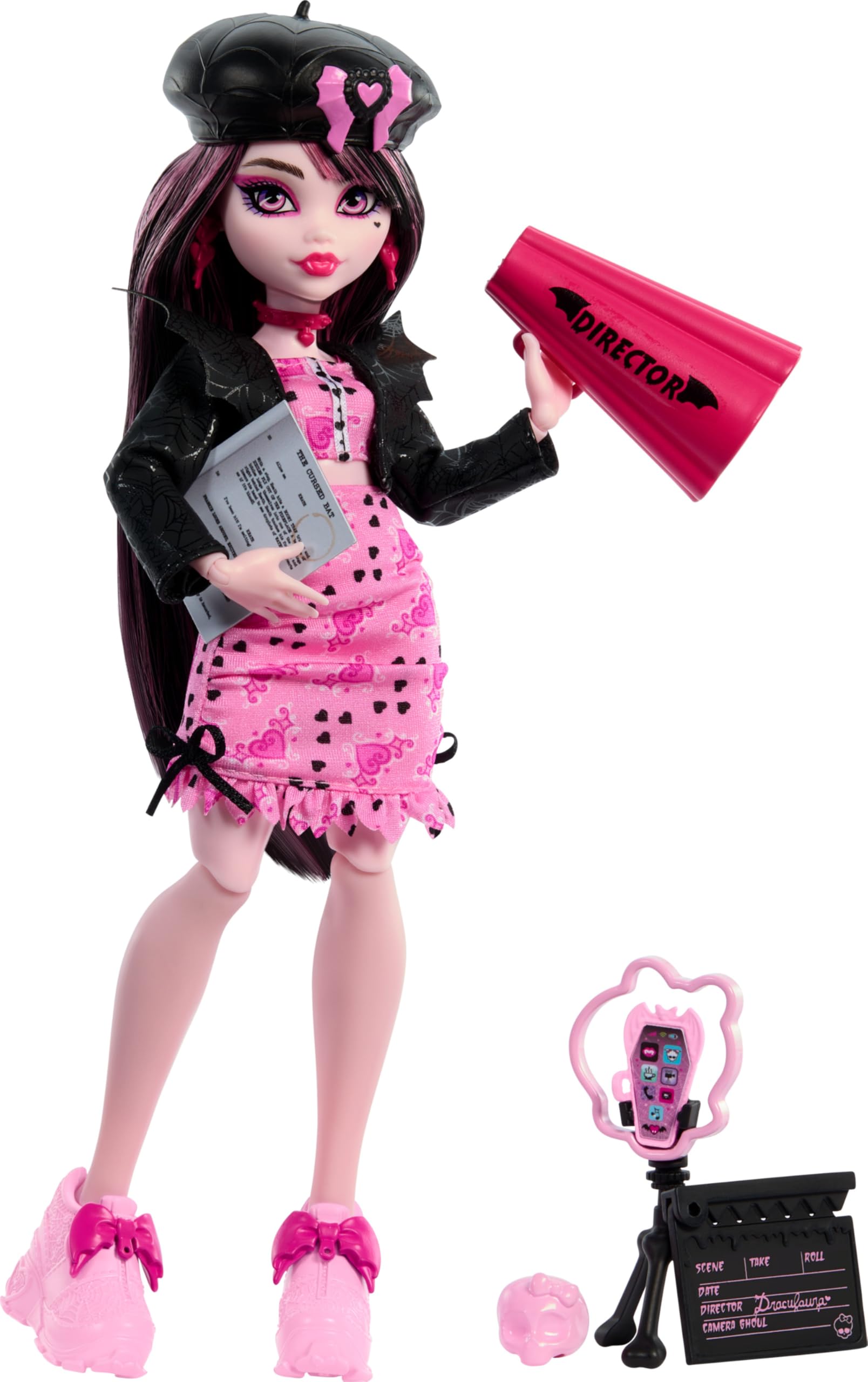 Monster High Fearbook Strasznik Draculaura Zestaw z lalką, kurtka, rocznik szkolny, scenariusz, rekwizyty filmowe HXW30