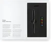 Lamy Conjunto de canetas-tinteiro multicoloridas safari todo branco – Edição especial com 6 anéis coloridos intercambiáveis – Ponta de aço na largura EF – incluindo cartucho de tinta azul T10 e caixa