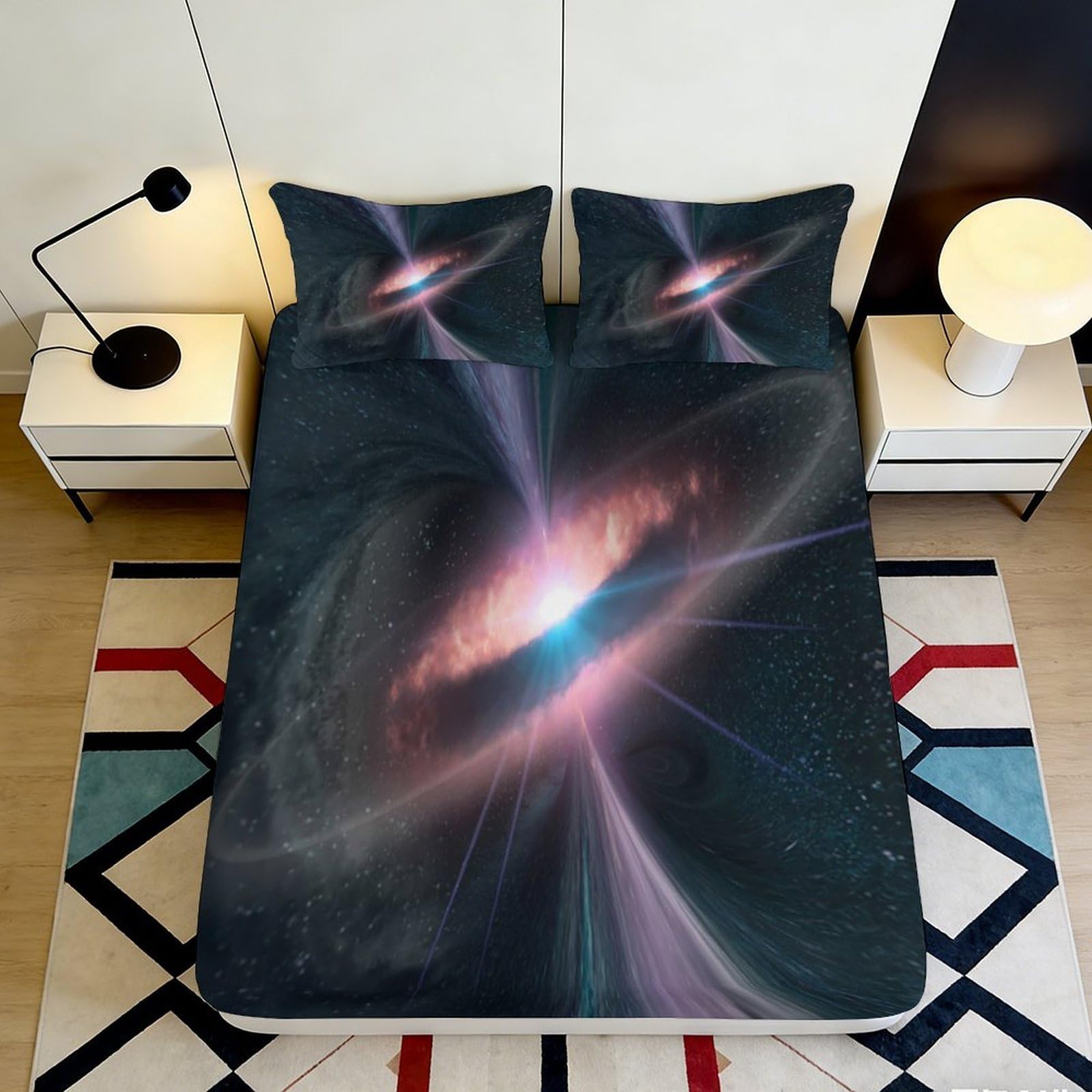 3D Printed Galaxy Fitted Sheet Microfiber Deep Pocket Non-Slip Starry Bedding Set Bedroom Mattress Fitted Cover Washable Full Wrap 200x200x25cm 90x200x25cm