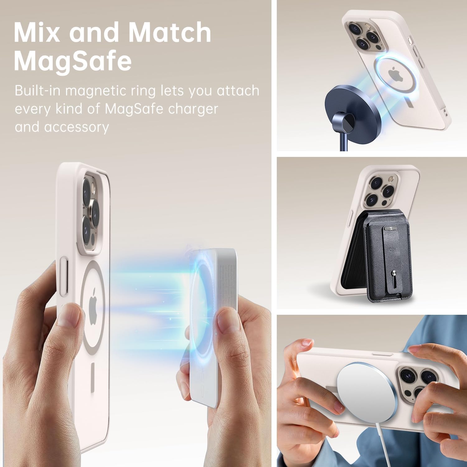 oakxco Funda magnética transparente para iPhone 15 Pro, compatible con carga Magsafe, funda protectora delgada para 15 Pro, a prueba de golpes, silicona suave TPU y policarbonato duro, gris titanio