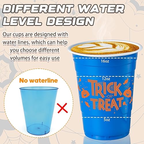 Miniatura 5 de Paquete de 50 vasos desechables de Halloween, coloridos vasos de plástico desechables de 16 onzas, 5 estilos para regalos de fiesta de Halloween,