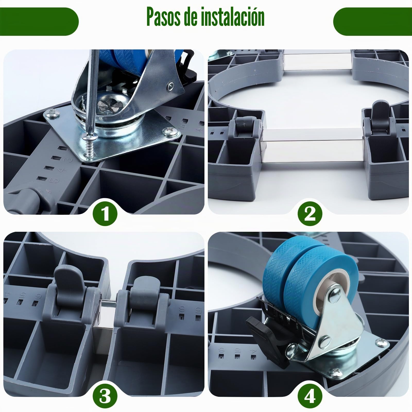 K KASONIC Base Móvil para Macetas con 4 Ruedas, Capacidad 150KG, Soporte Rodante Ajustable 37-43cm para Maceteros Grandes de Interior y Exterior, Incluye 5m de Cintas para Plantas Desgarrables