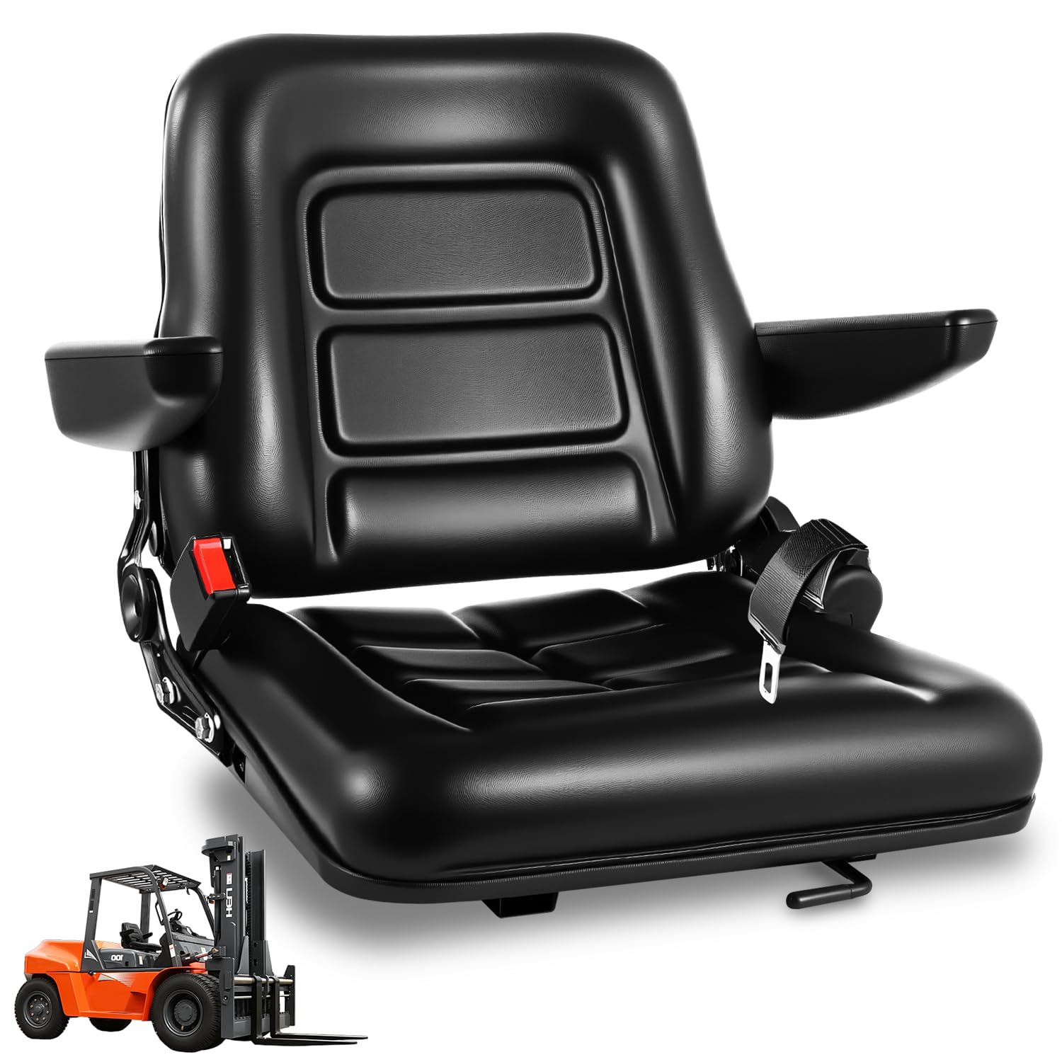 Universal Forklift Seat,Fold Down Tractor Seat with Adjustable Angle Back,Forklift Seat with Retractable Safety Belt,for Tractor,Skid Loader,Excavator,Dozer,Backhoe