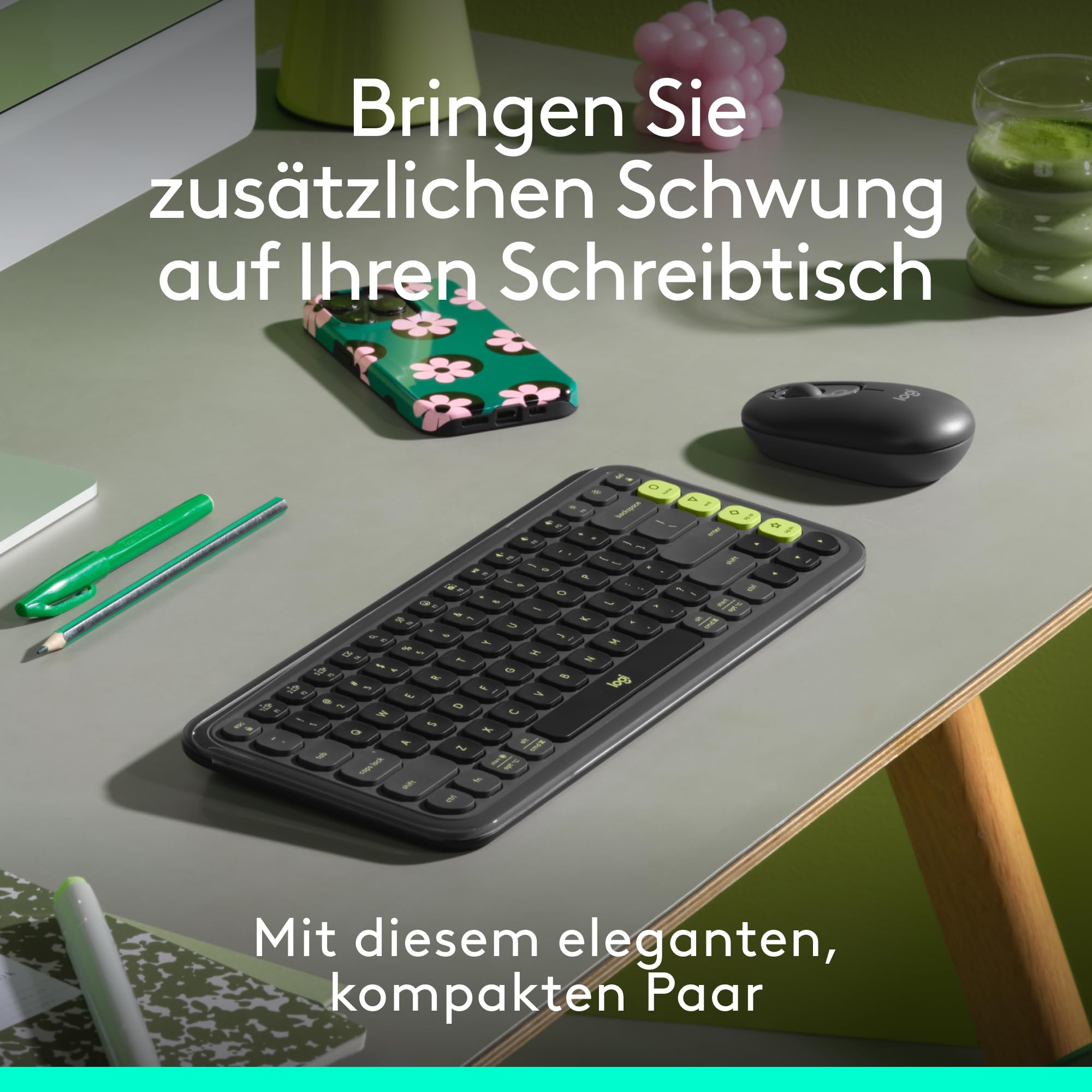 Logitech POP ICON Keys kabellose Bluetooth-Tastatur, Komfortables Tippen, POP Mouse, kompakte, Mobile kabellose Bluetooth-Maus programmierbaren Tasten und leisen Klicks, DEU QWERTZ - Grafit